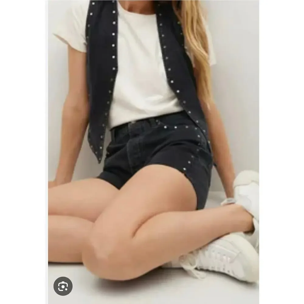 NWT Mango MNG 2-piece Studded Denim Vest and Shorts. Vest Size M, Shorts size 4